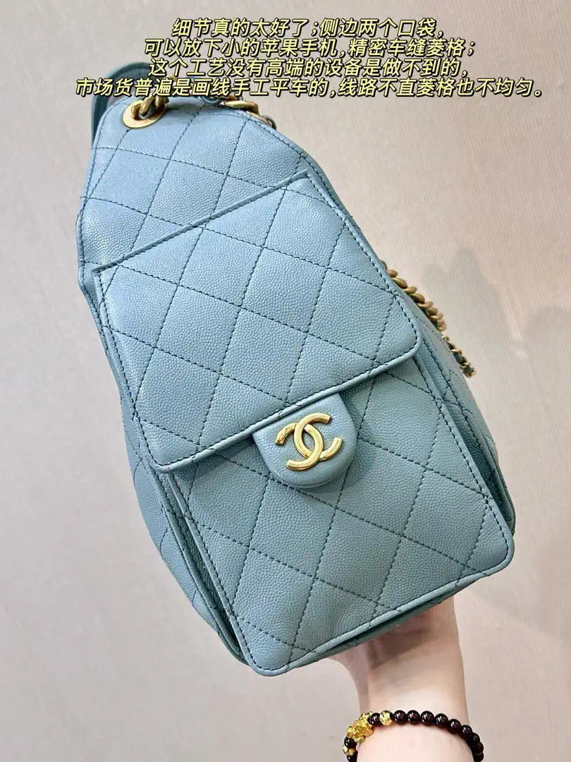 Chanel AS5631 Mini Hobo Calfskin & Gold-Tone Metal Blue