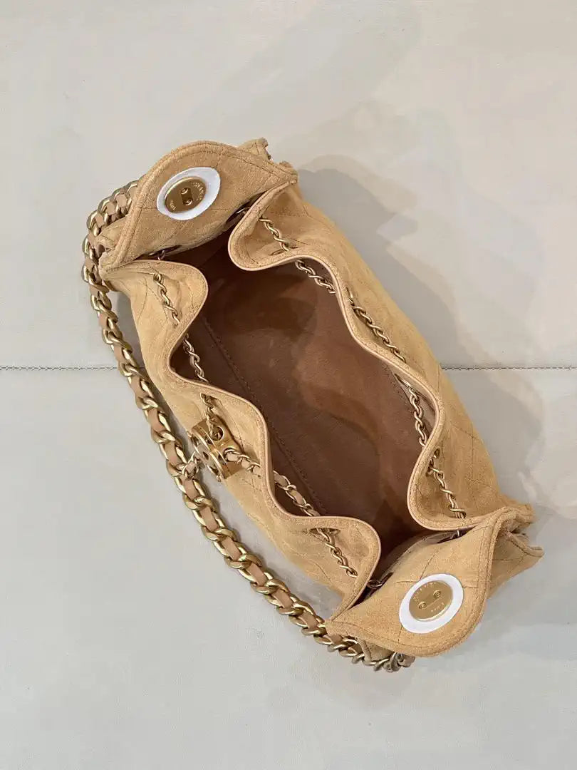Chanel AS5631 Mini Hobo Suede & Gold-Tone Metal Apricot
