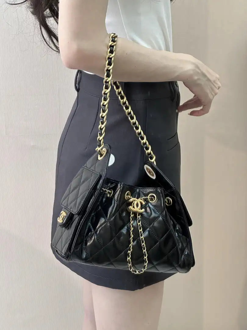Chanel AS5631 Mini Hobo Lambskin & Gold-Tone Metal Black
