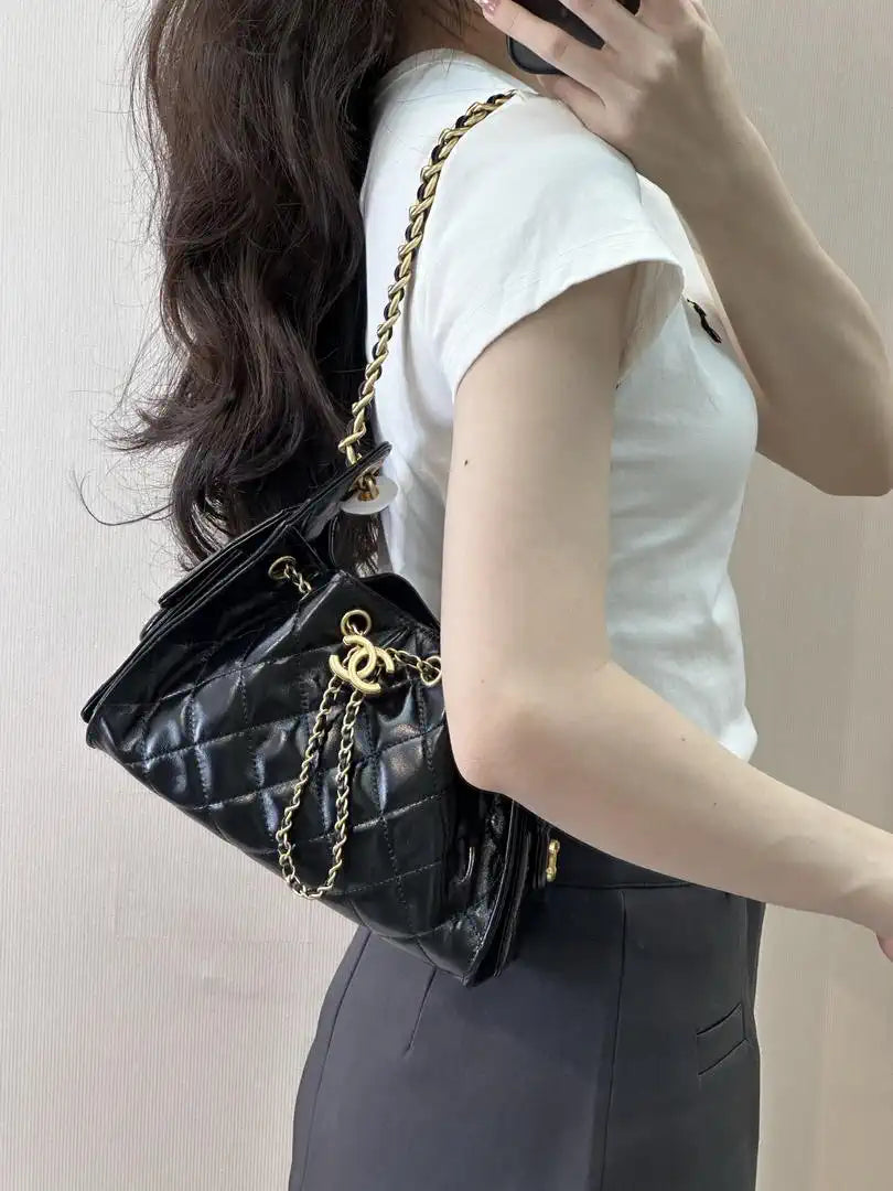 Chanel AS5631 Mini Hobo Lambskin & Gold-Tone Metal Black