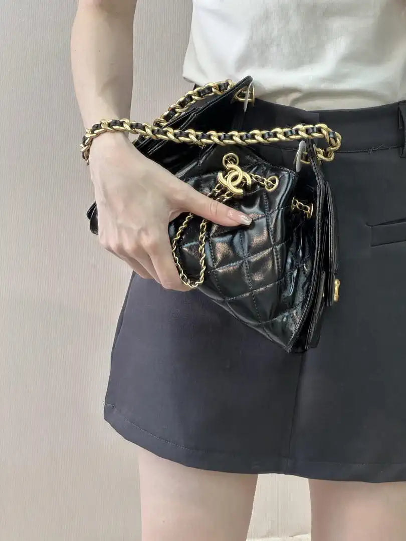 Chanel AS5631 Mini Hobo Lambskin & Gold-Tone Metal Black