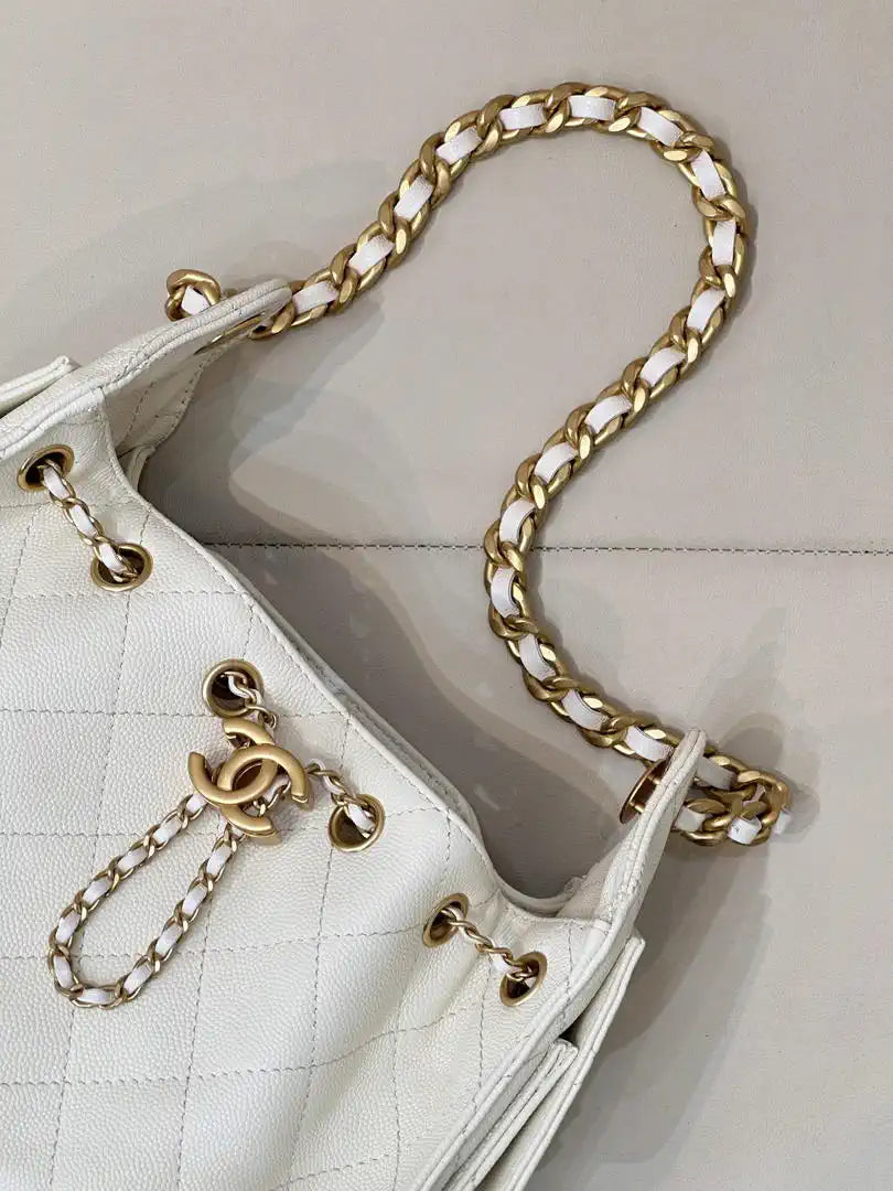 Chanel AS5631 Mini Hobo Calfskin & Gold-Tone Metal White