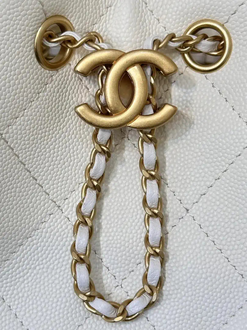 Chanel AS5631 Mini Hobo Calfskin & Gold-Tone Metal White