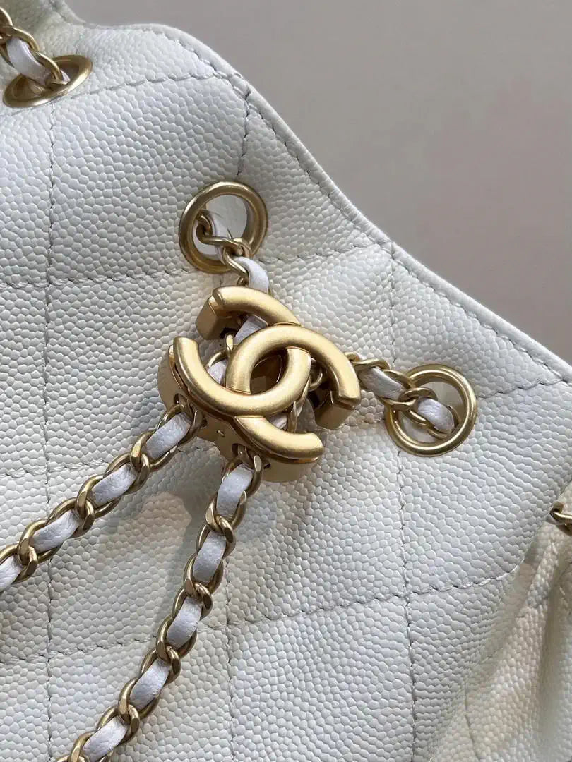 Chanel AS5631 Mini Hobo Calfskin & Gold-Tone Metal White