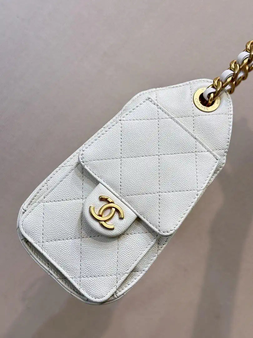 Chanel AS5631 Mini Hobo Calfskin & Gold-Tone Metal White