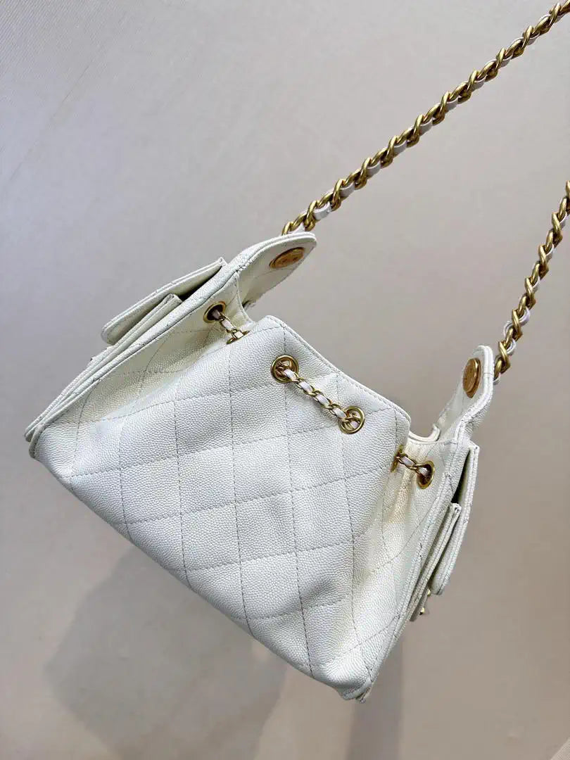 Chanel AS5631 Mini Hobo Calfskin & Gold-Tone Metal White