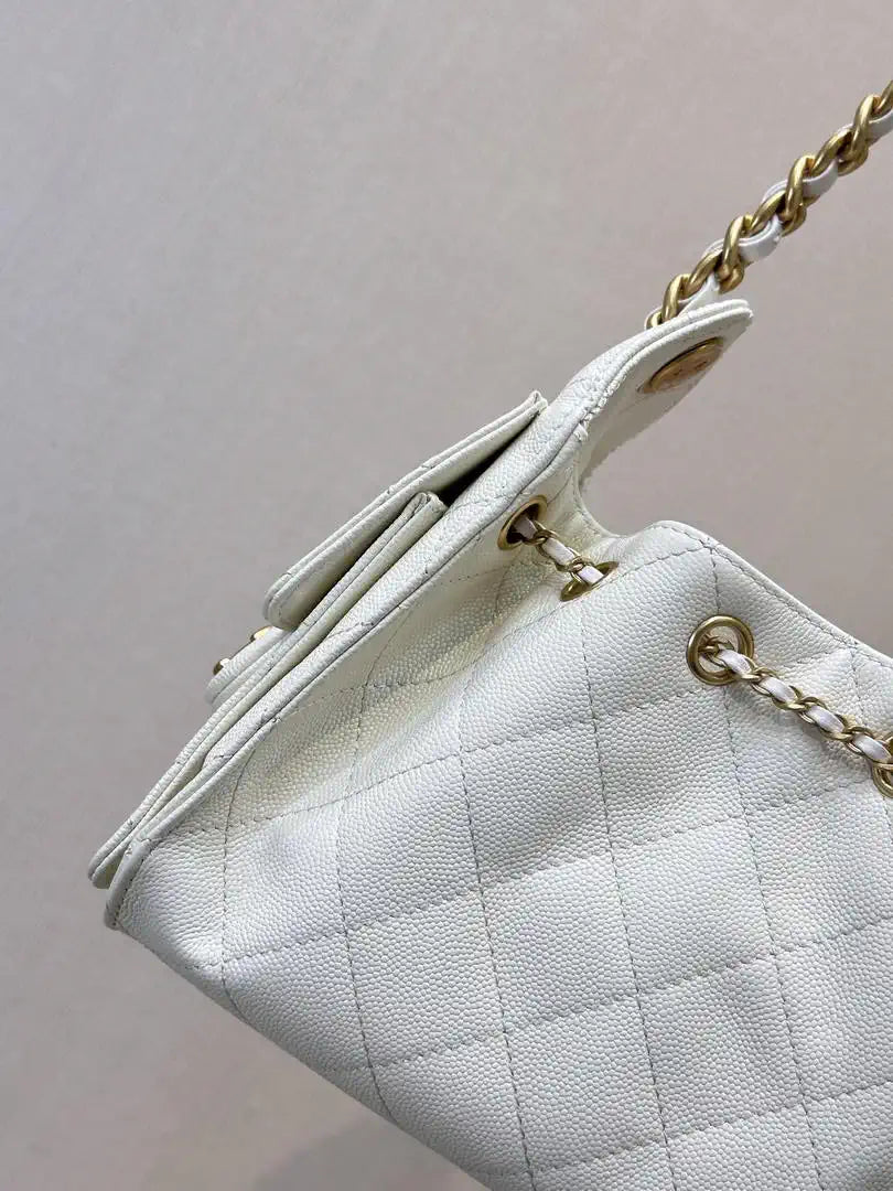 Chanel AS5631 Mini Hobo Calfskin & Gold-Tone Metal White