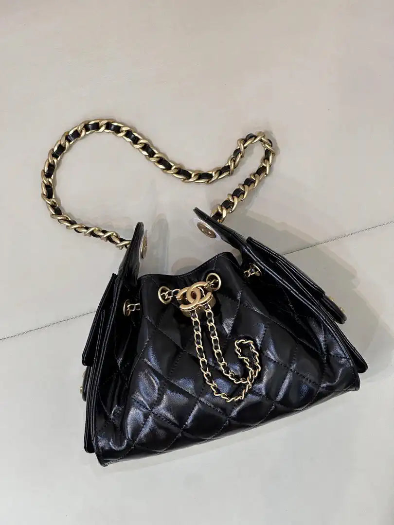 Chanel AS5631 Mini Hobo Lambskin & Gold-Tone Metal Black