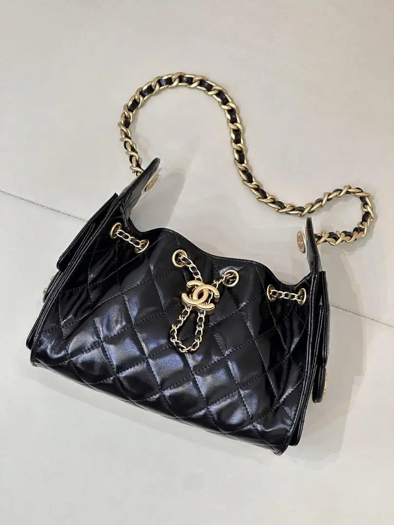 Chanel AS5631 Mini Hobo Lambskin & Gold-Tone Metal Black