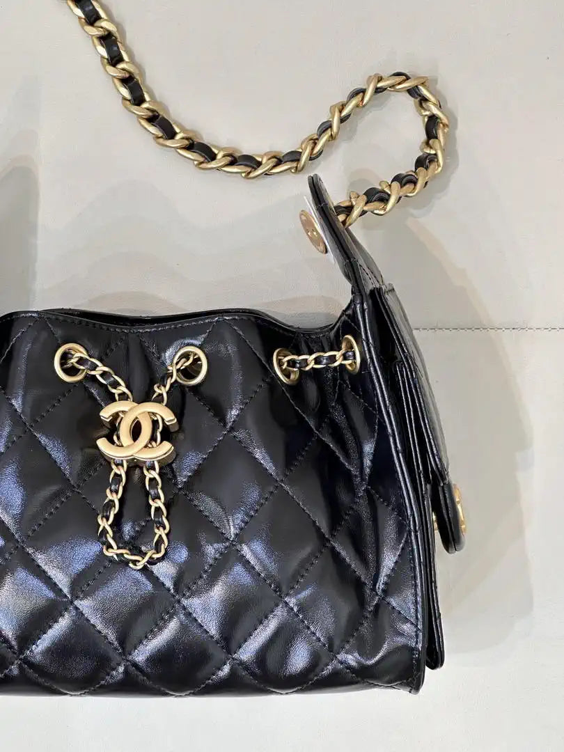 Chanel AS5631 Mini Hobo Lambskin & Gold-Tone Metal Black