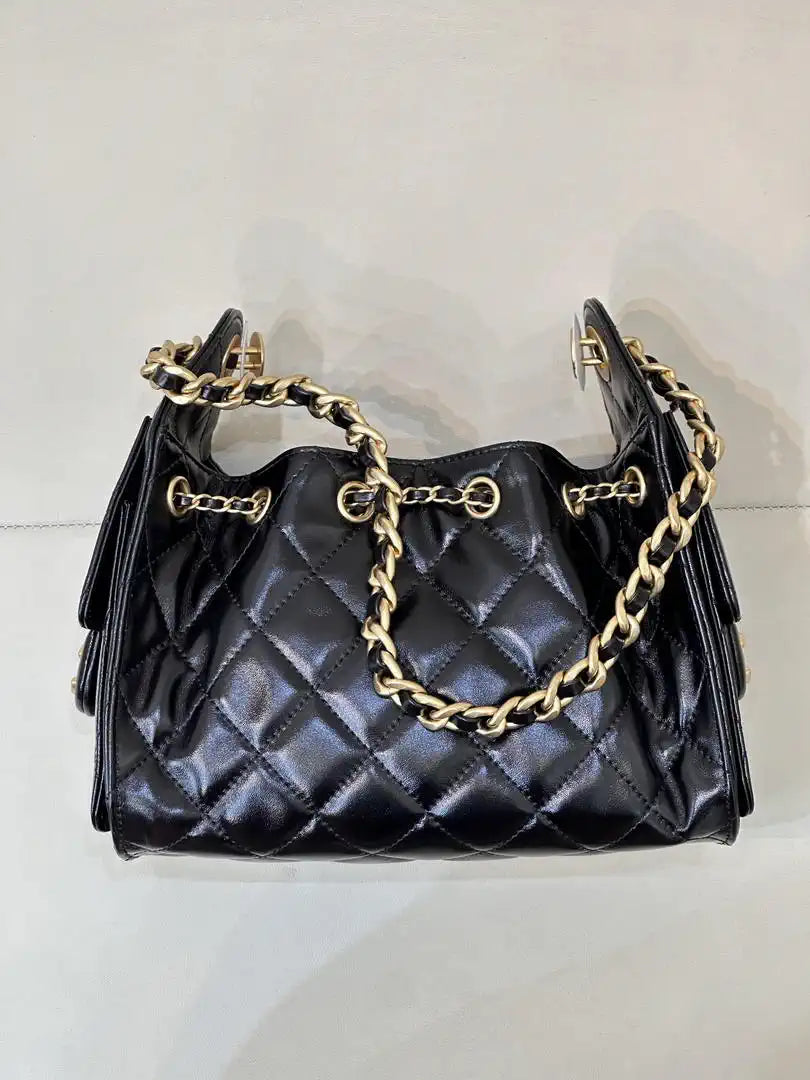 Chanel AS5631 Mini Hobo Lambskin & Gold-Tone Metal Black