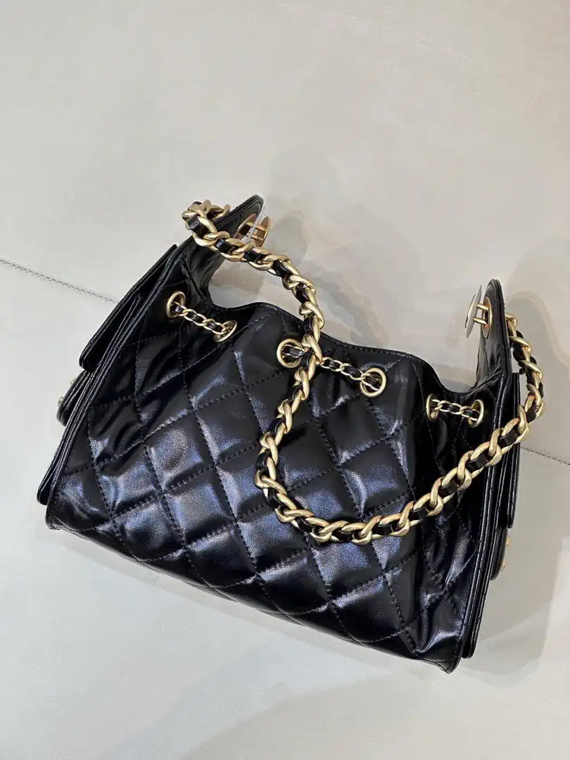 Chanel AS5631 Mini Hobo Lambskin & Gold-Tone Metal Black