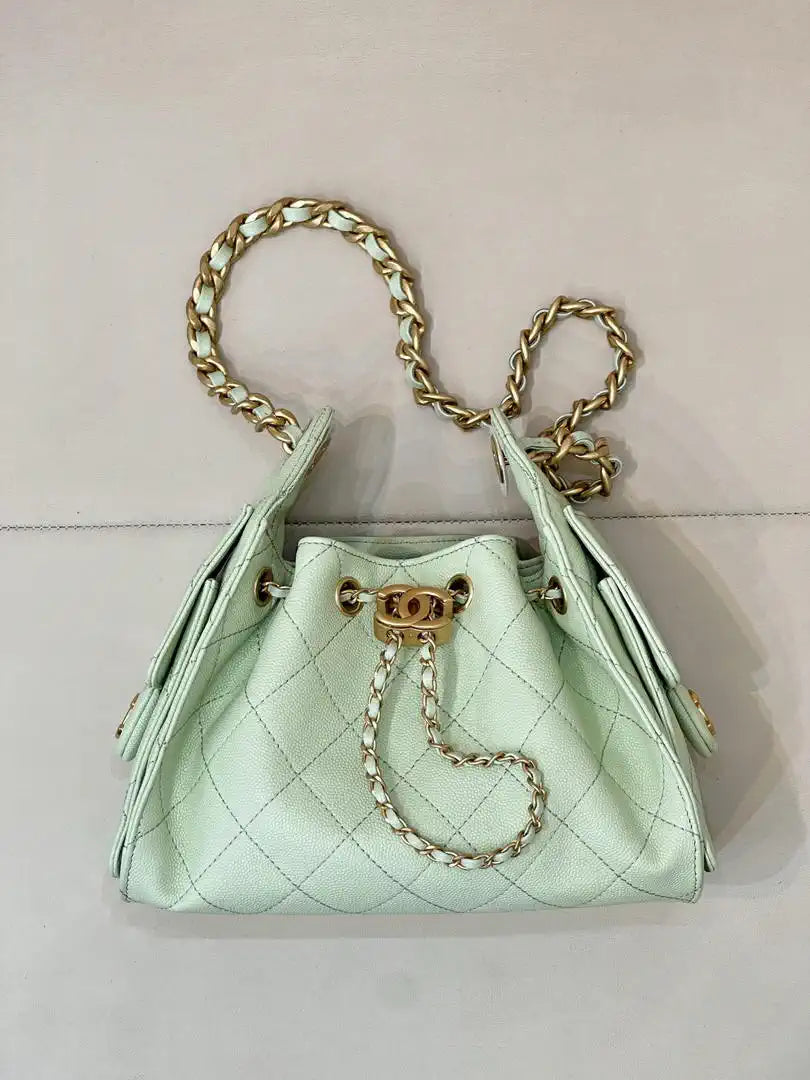 Chanel AS5631 Mini Hobo Calfskin & Gold-Tone Metal Light Green