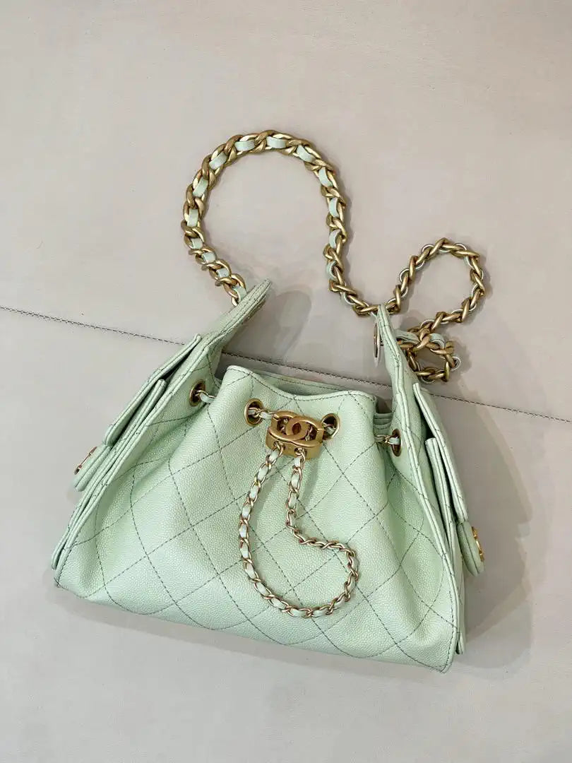 Chanel AS5631 Mini Hobo Calfskin & Gold-Tone Metal Light Green