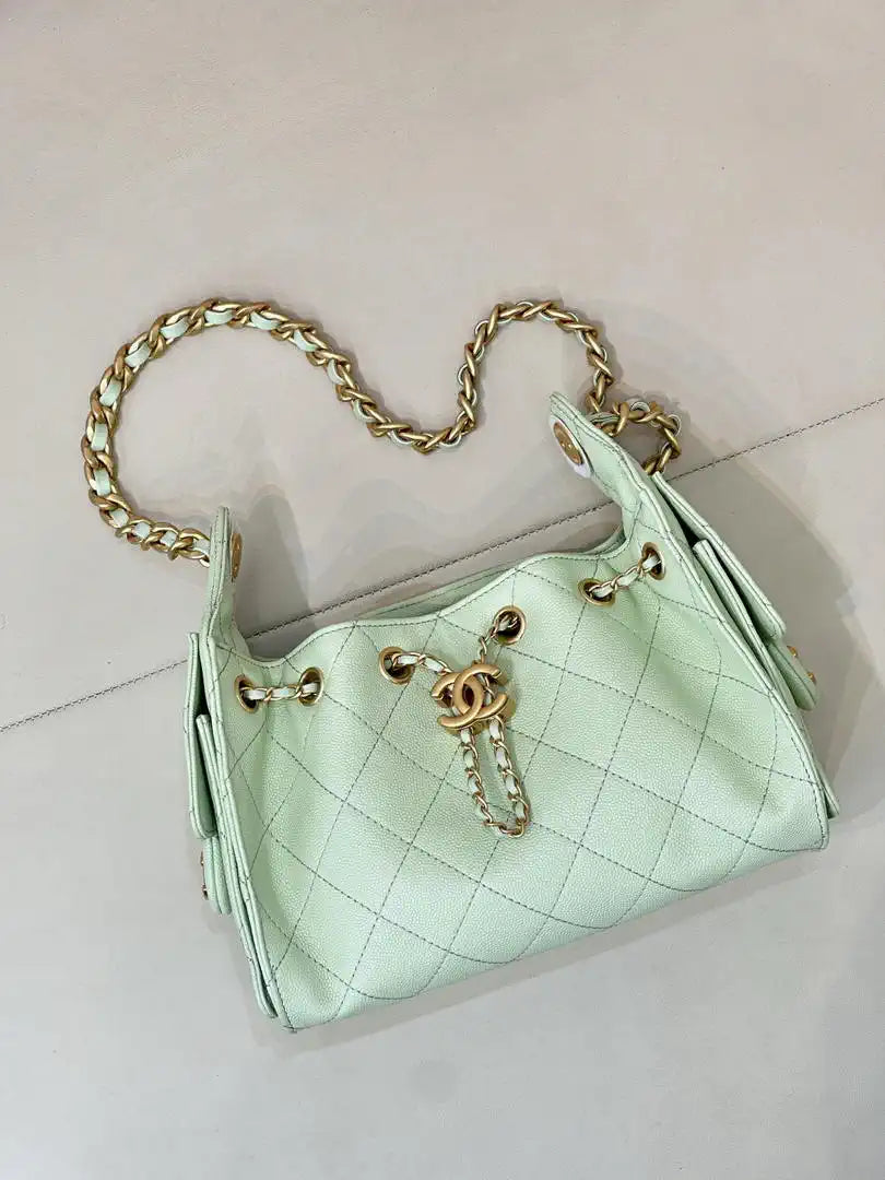 Chanel AS5631 Mini Hobo Calfskin & Gold-Tone Metal Light Green