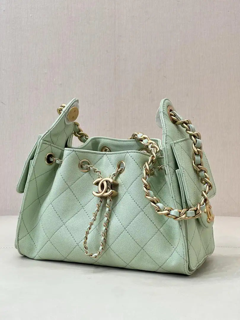 Chanel AS5631 Mini Hobo Calfskin & Gold-Tone Metal Light Green
