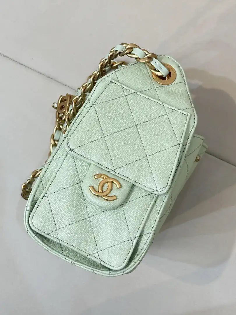 Chanel AS5631 Mini Hobo Calfskin & Gold-Tone Metal Light Green
