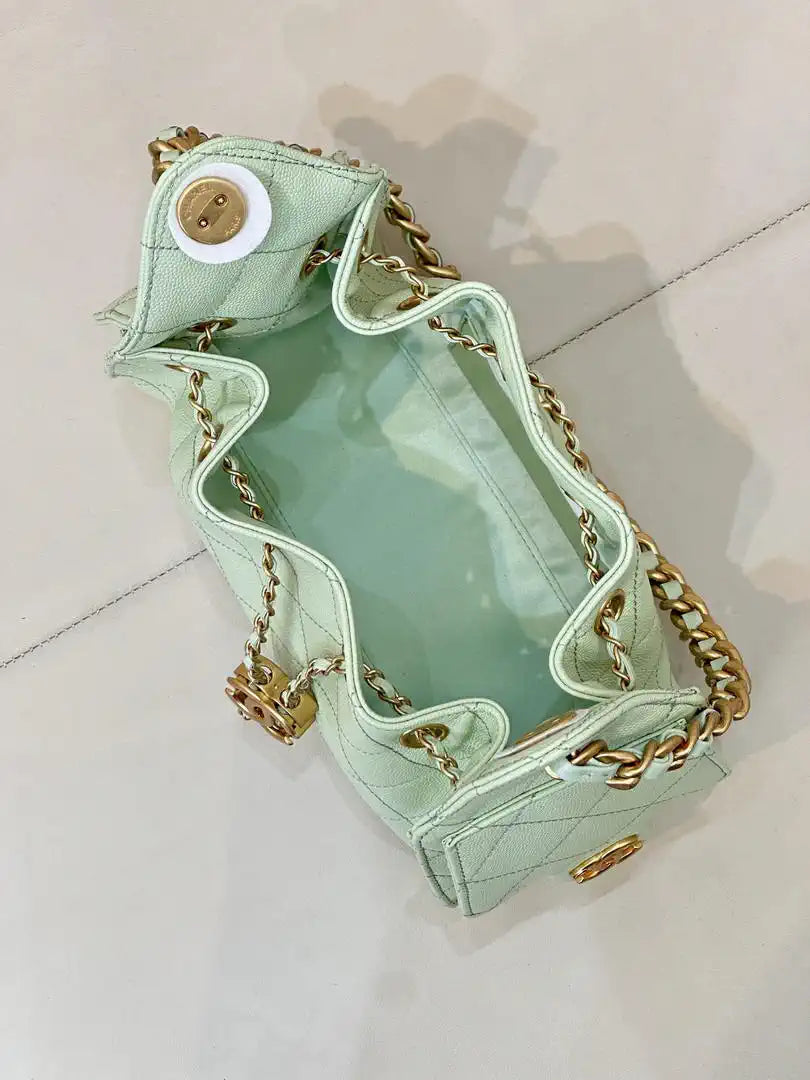 Chanel AS5631 Mini Hobo Calfskin & Gold-Tone Metal Light Green