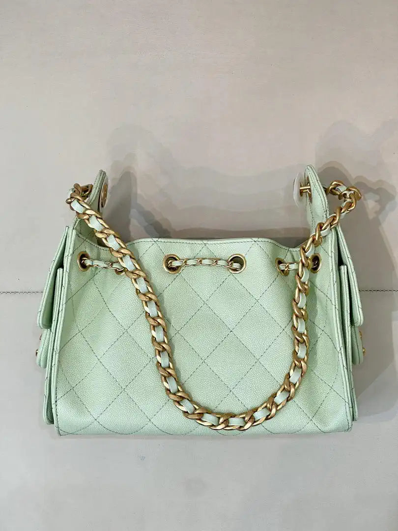 Chanel AS5631 Mini Hobo Calfskin & Gold-Tone Metal Light Green