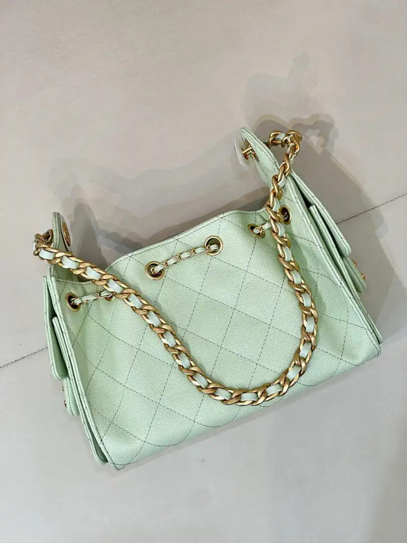 Chanel AS5631 Mini Hobo Calfskin & Gold-Tone Metal Light Green