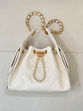 Chanel AS5631 Mini Hobo Calfskin & Gold-Tone Metal Beige White
