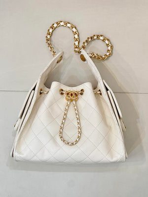 Chanel AS5631 Mini Hobo Calfskin & Gold-Tone Metal Beige White - Default Title - View 1