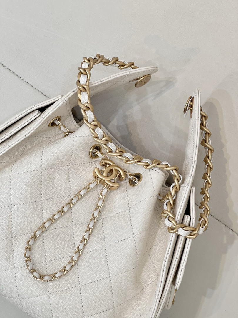 Chanel AS5631 Mini Hobo Calfskin & Gold-Tone Metal Beige White - Default Title - View 3