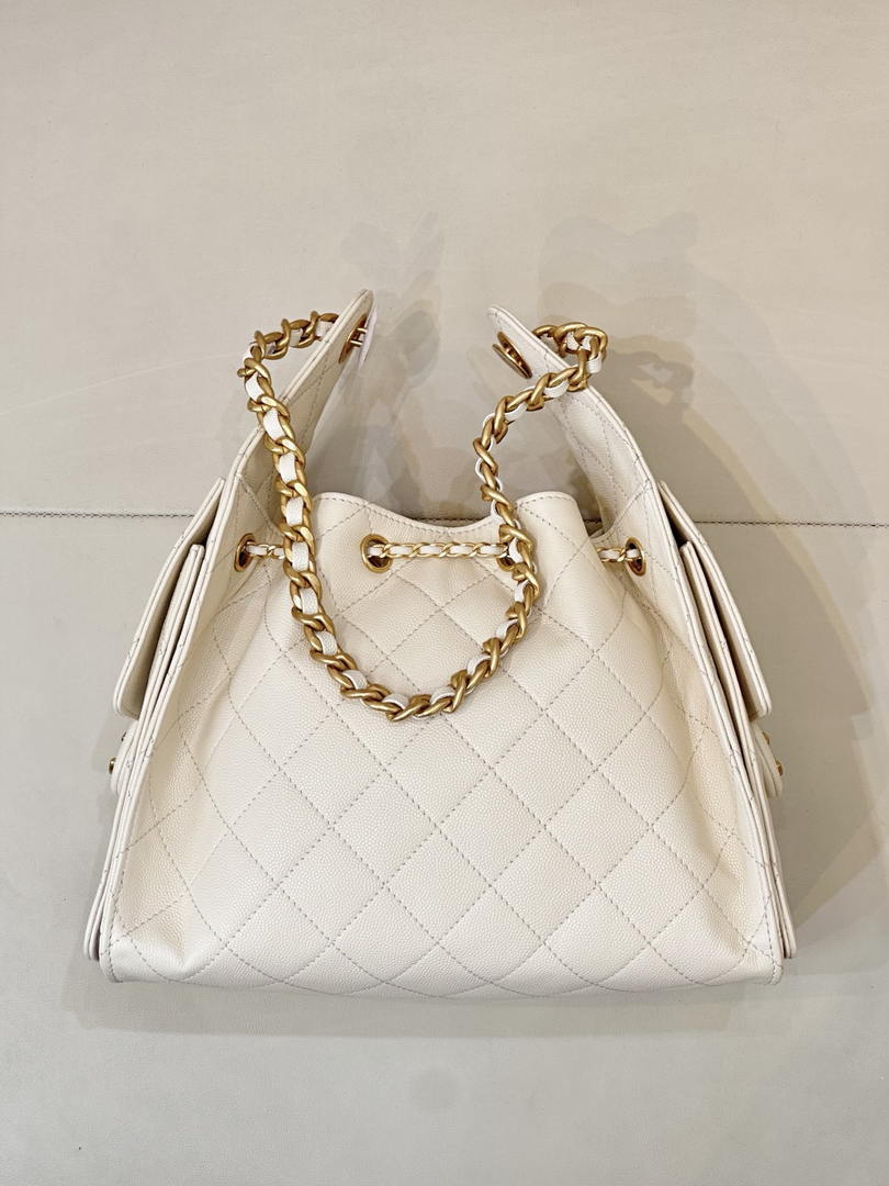 Chanel AS5631 Mini Hobo Calfskin & Gold-Tone Metal Beige White - Default Title - View 5