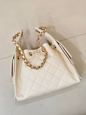 Chanel AS5631 Mini Hobo Calfskin & Gold-Tone Metal Beige White - Default Title - View 6