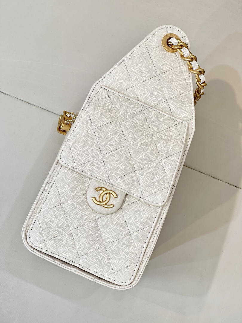 Chanel AS5631 Mini Hobo Calfskin & Gold-Tone Metal Beige White