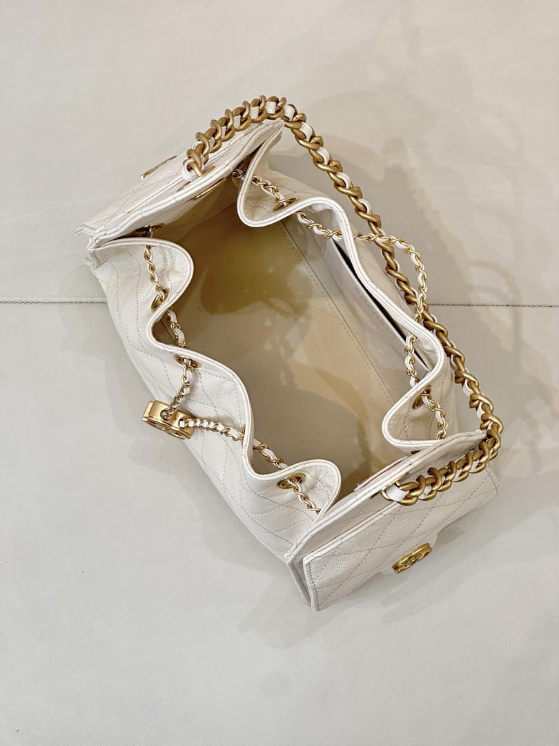 Chanel AS5631 Mini Hobo Calfskin & Gold-Tone Metal Beige White - Default Title - View 8