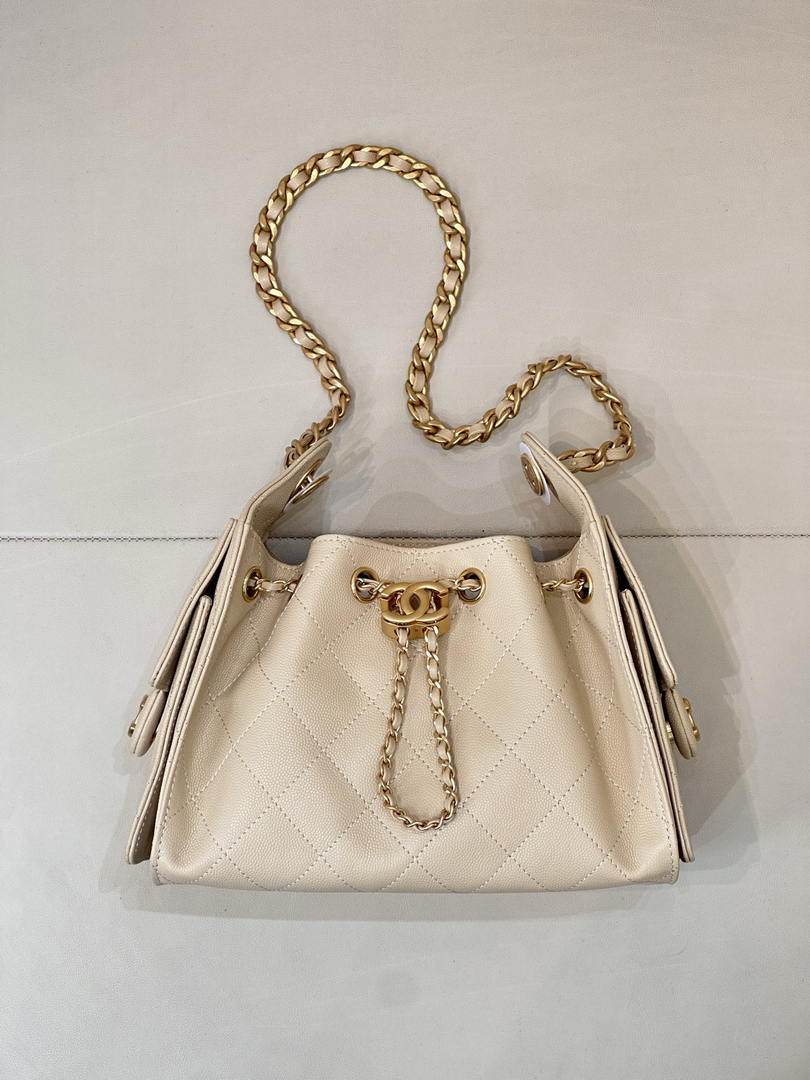 Chanel AS5631 Mini Hobo Calfskin & Gold-Tone Metal Beige