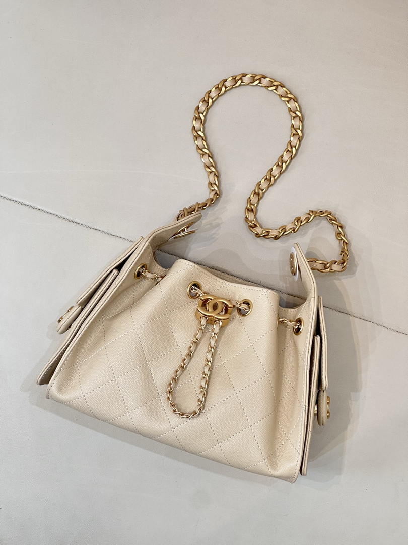 Chanel AS5631 Mini Hobo Calfskin & Gold-Tone Metal Beige