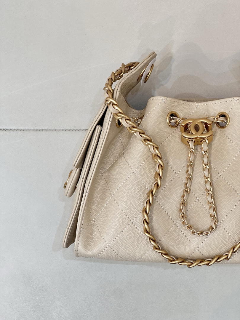 Chanel AS5631 Mini Hobo Calfskin & Gold-Tone Metal Beige
