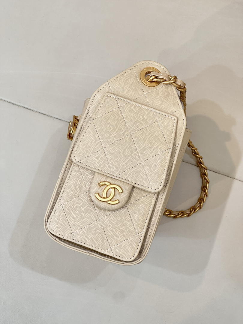 Chanel AS5631 Mini Hobo Calfskin & Gold-Tone Metal Beige