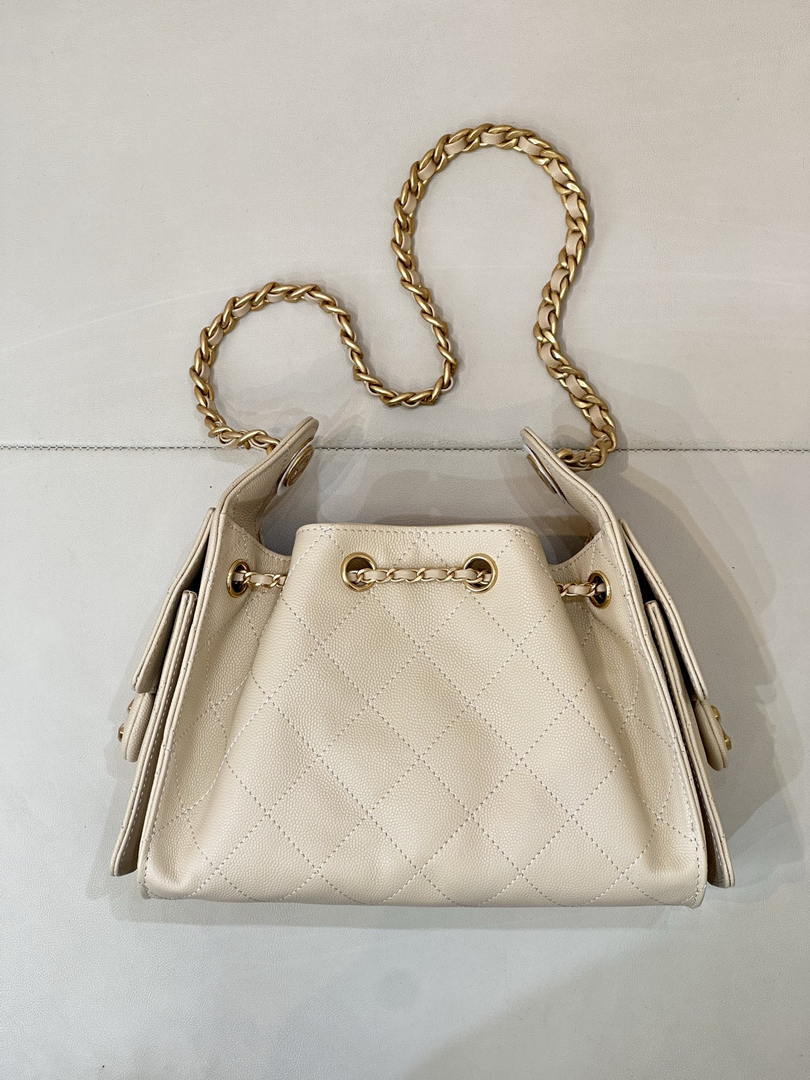 Chanel AS5631 Mini Hobo Calfskin & Gold-Tone Metal Beige