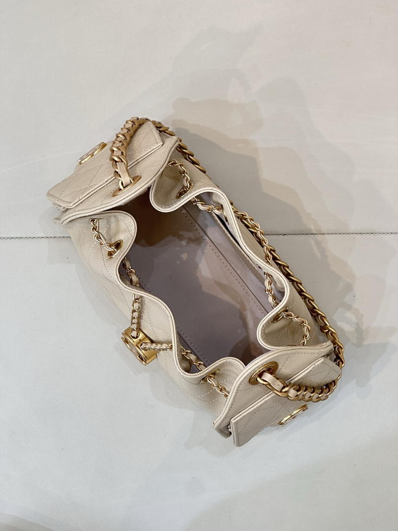 Chanel AS5631 Mini Hobo Calfskin & Gold-Tone Metal Beige