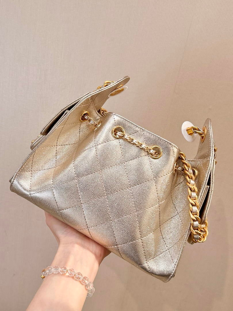 Chanel AS5631 Mini Hobo Calfskin & Gold-Tone Metal Copper Gold