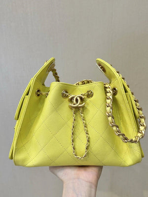 Chanel AS5631 Mini Hobo Calfskin & Gold-Tone Metal Lemon Yellow - Default Title - View 1
