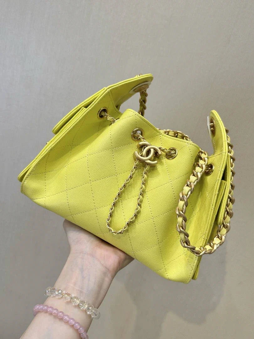 Chanel AS5631 Mini Hobo Calfskin & Gold-Tone Metal Lemon Yellow - Default Title - View 2
