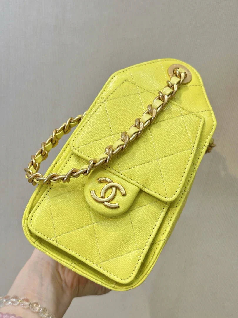 Chanel AS5631 Mini Hobo Calfskin & Gold-Tone Metal Lemon Yellow - Default Title - View 3