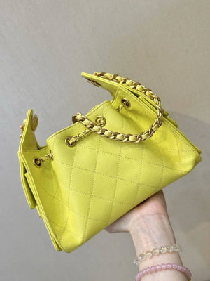 Chanel AS5631 Mini Hobo Calfskin & Gold-Tone Metal Lemon Yellow - Default Title - View 6