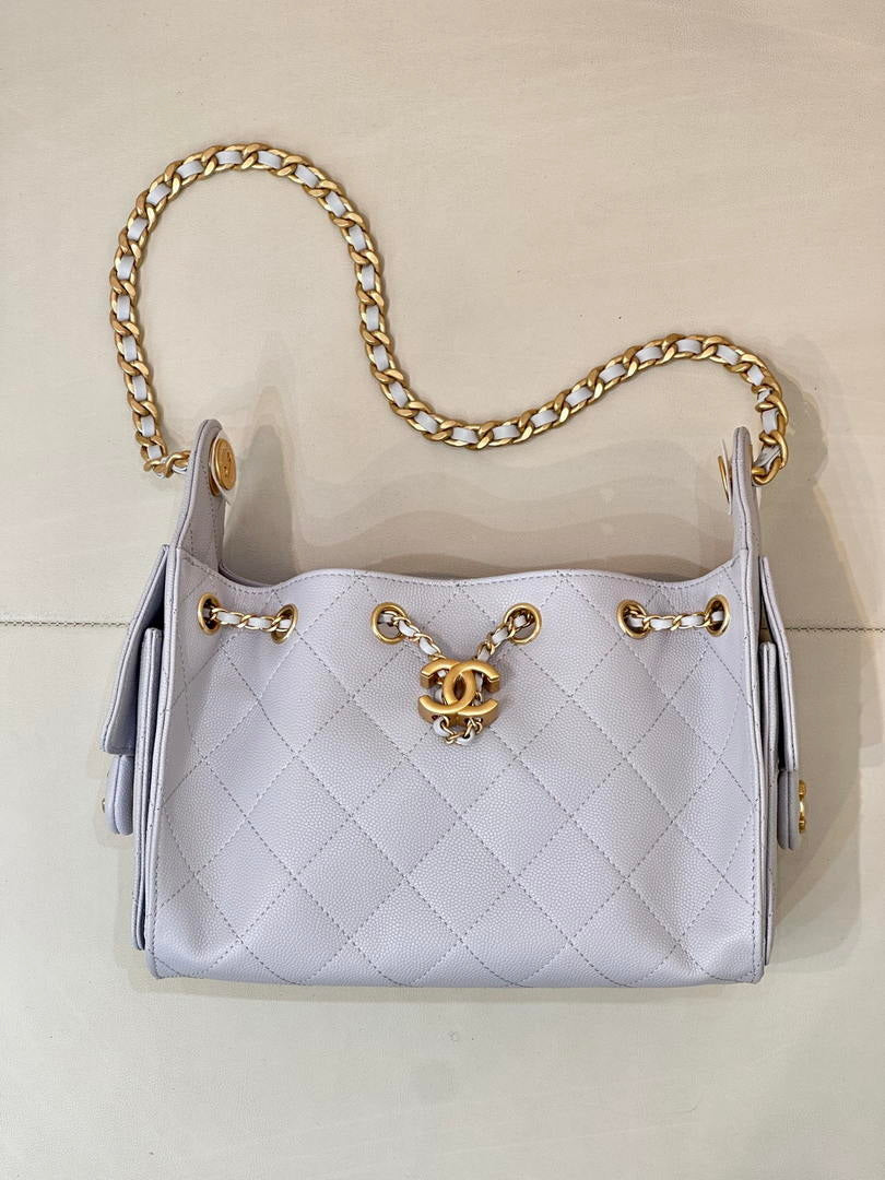 Chanel AS5631 Mini Hobo Calfskin & Gold-Tone Metal Ligth Gray