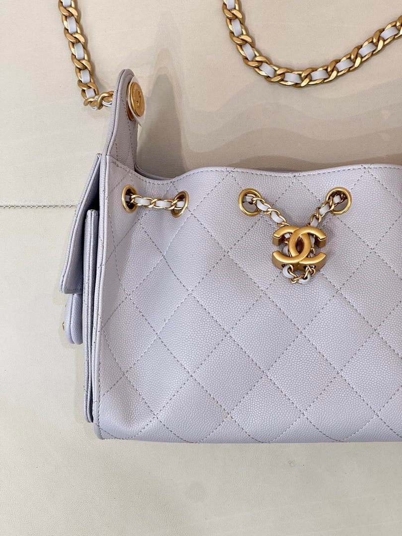 Chanel AS5631 Mini Hobo Calfskin & Gold-Tone Metal Ligth Gray