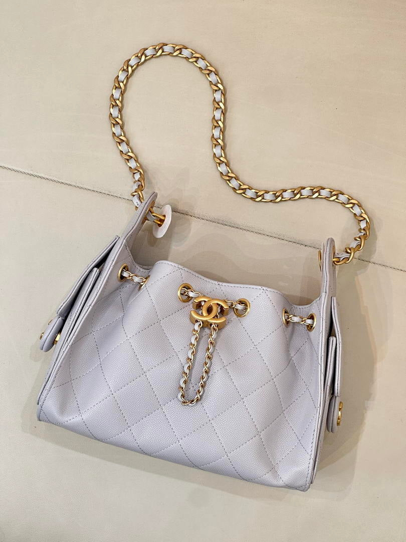 Chanel AS5631 Mini Hobo Calfskin & Gold-Tone Metal Ligth Gray