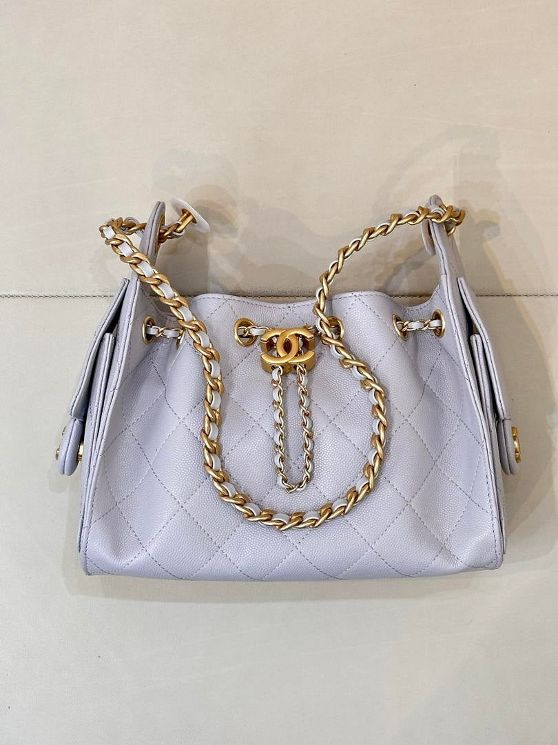 Chanel AS5631 Mini Hobo Calfskin & Gold-Tone Metal Ligth Gray
