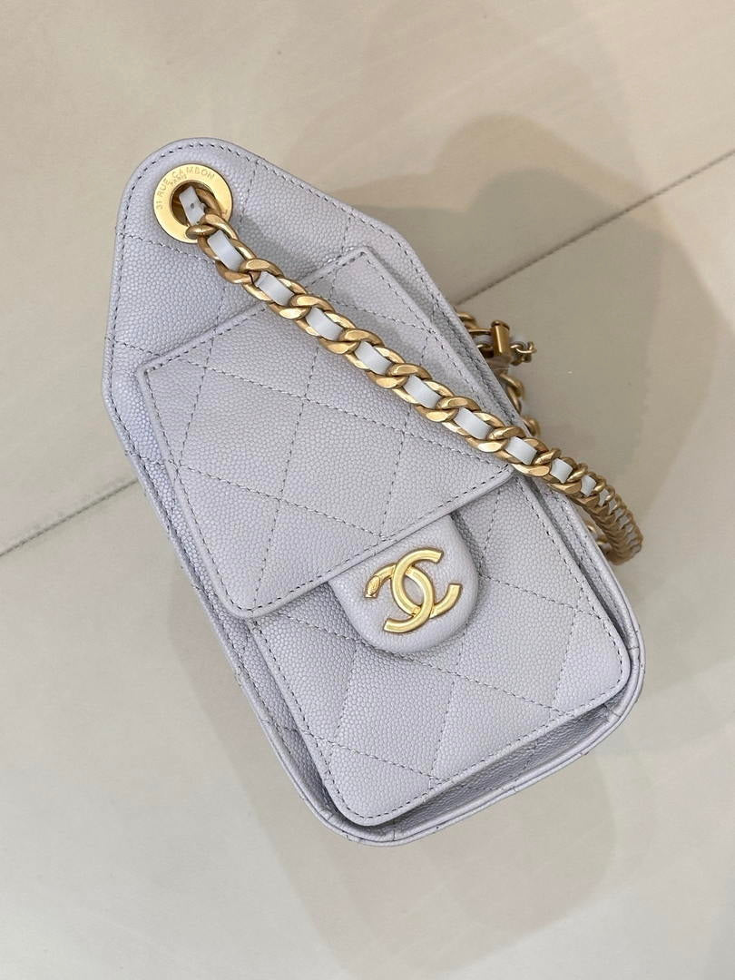 Chanel AS5631 Mini Hobo Calfskin & Gold-Tone Metal Ligth Gray
