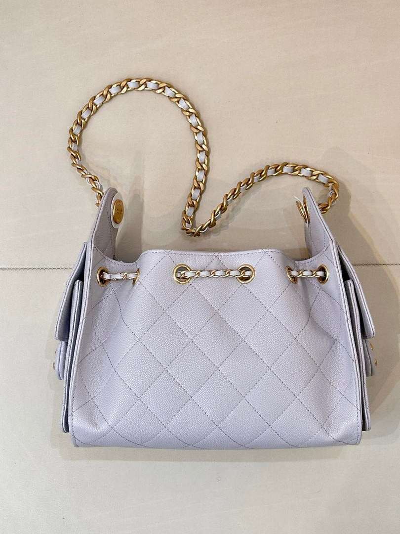 Chanel AS5631 Mini Hobo Calfskin & Gold-Tone Metal Ligth Gray