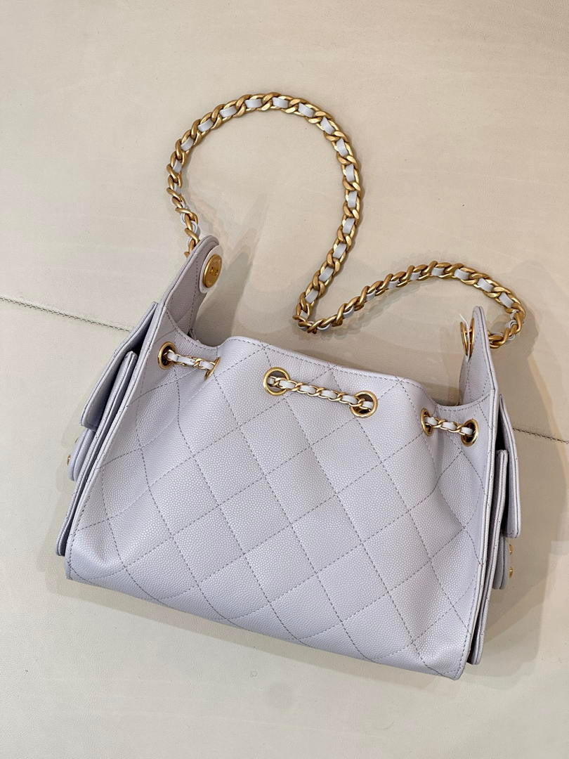 Chanel AS5631 Mini Hobo Calfskin & Gold-Tone Metal Ligth Gray
