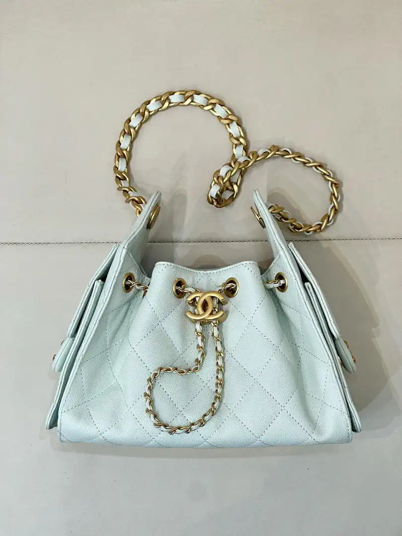 Chanel AS5631 Mini Hobo Calfskin & Gold-Tone Metal Mint Green